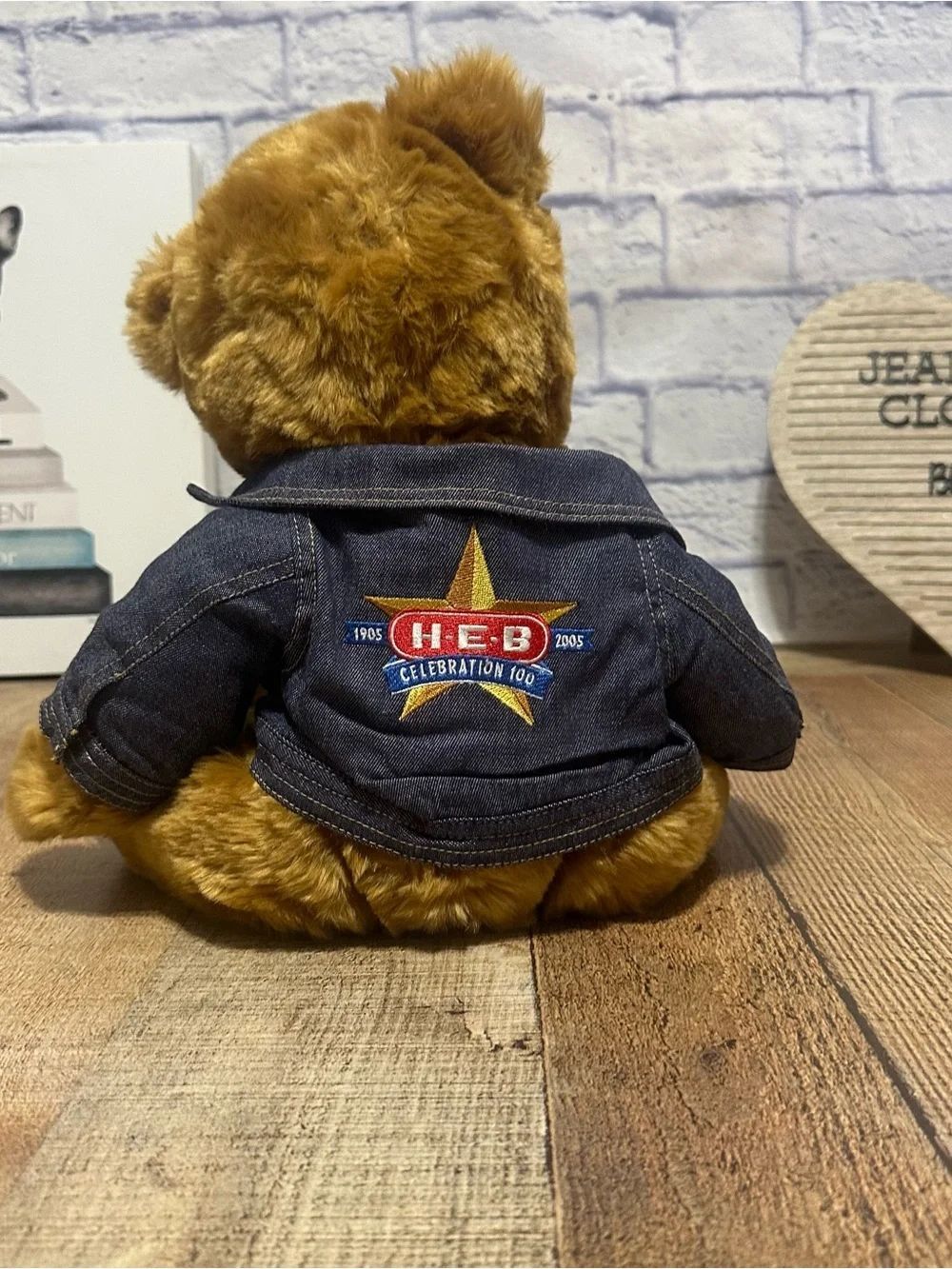 H-E-B Commonweath 2005 100th Anniversary Stuffed Teddy Bear Denim Jacket